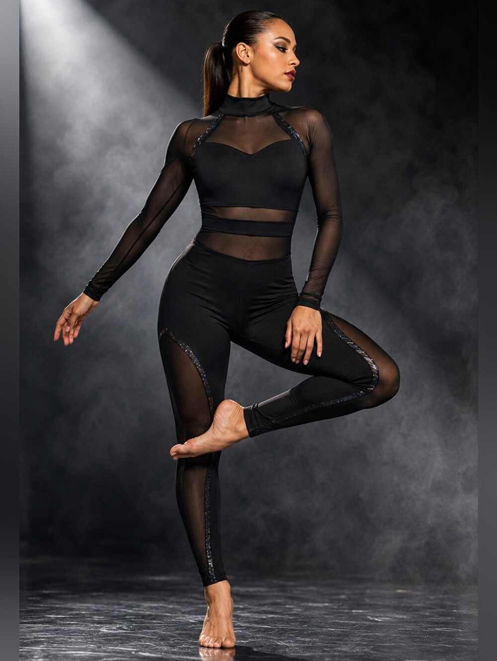 The Line Up Lizette Black Mesh Dance Unitard Competition Costume Adult M